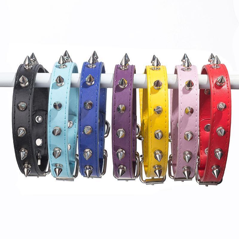 Studded Dog Collar PU Leather and Metal Set of 2