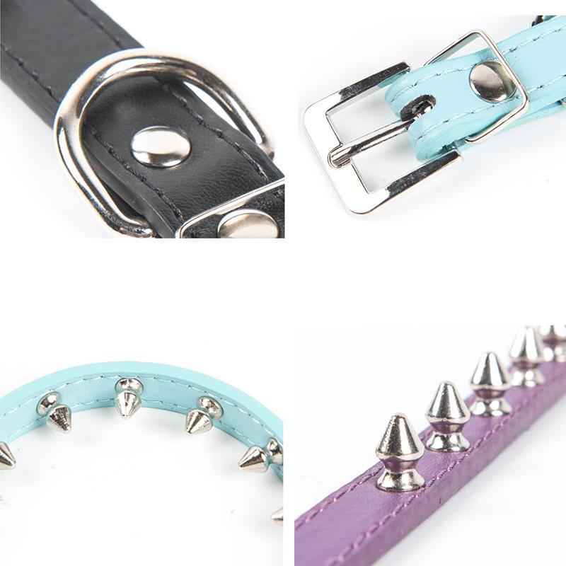 Studded Dog Collar PU Leather and Metal Set of 2
