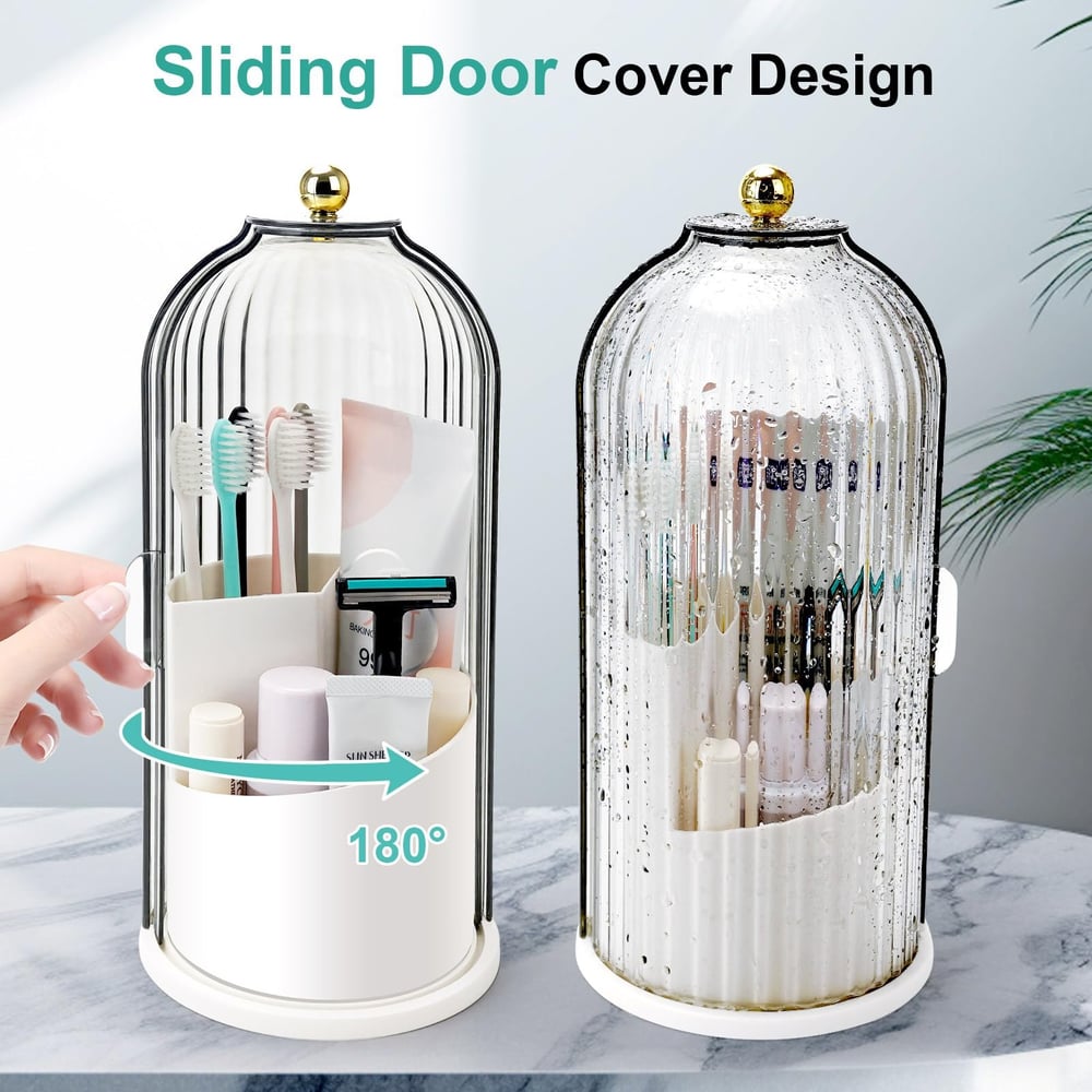 Toothbrush Holder with Sliding Lid and 3 Slots Set of 2