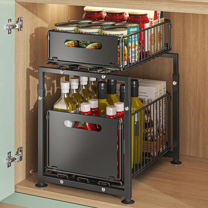 Two Tier Pull Out Cabinet Organizer Carbon Steel 11.4 x 14.8 inch