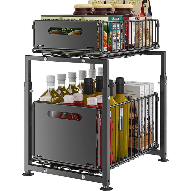 Two Tier Pull Out Cabinet Organizer Carbon Steel 11.4 x 14.8 inch