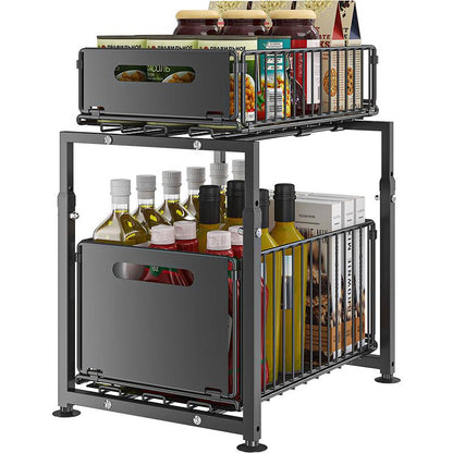 Two Tier Pull Out Cabinet Organizer Carbon Steel 11.4 x 14.8 inch