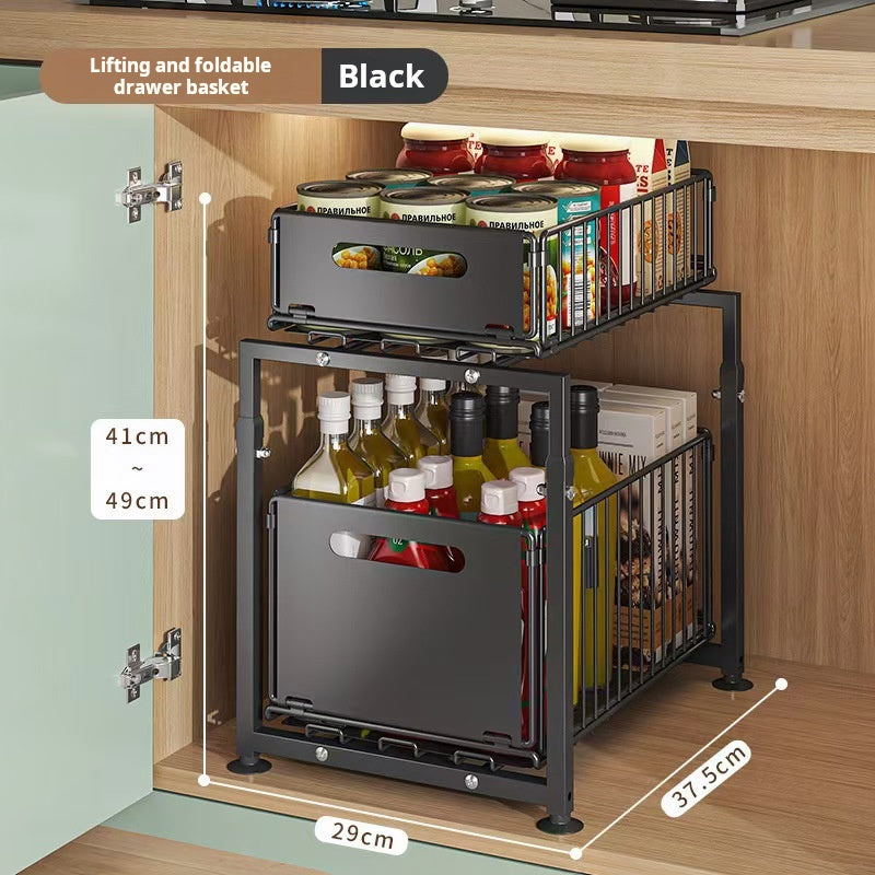 Two Tier Pull Out Cabinet Organizer Carbon Steel 11.4 x 14.8 inch