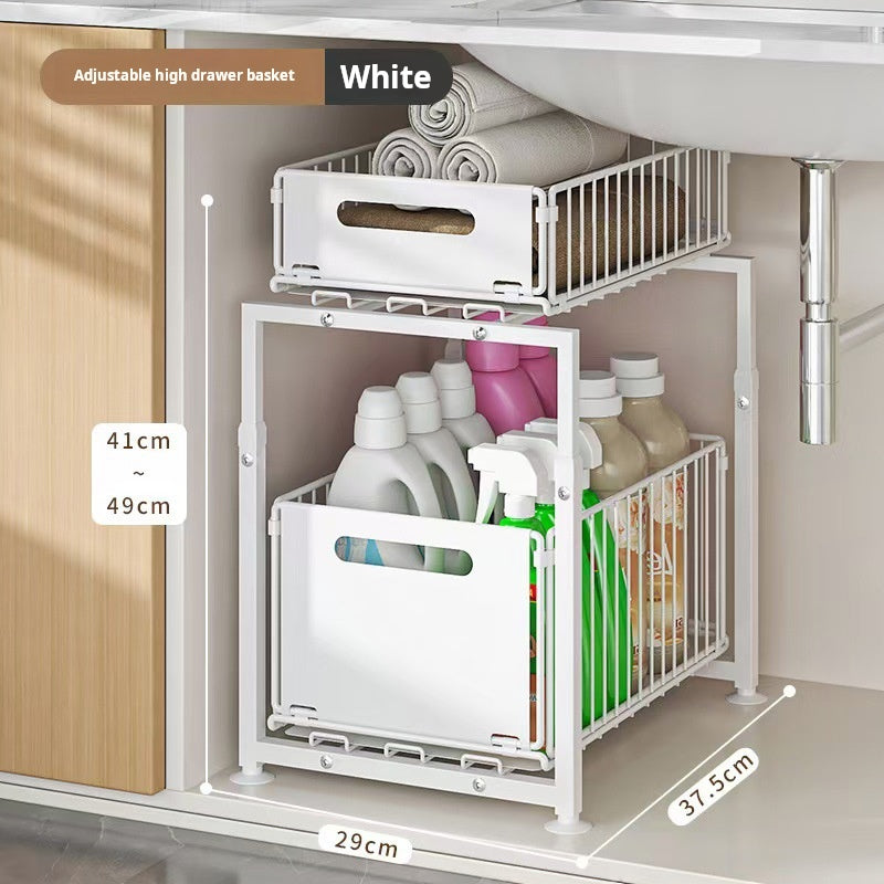 Two Tier Pull Out Cabinet Organizer Carbon Steel 11.4 x 14.8 inch