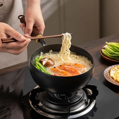 Uncoated Iron Wok Pot with Lid and Wooden Handle Set of 3