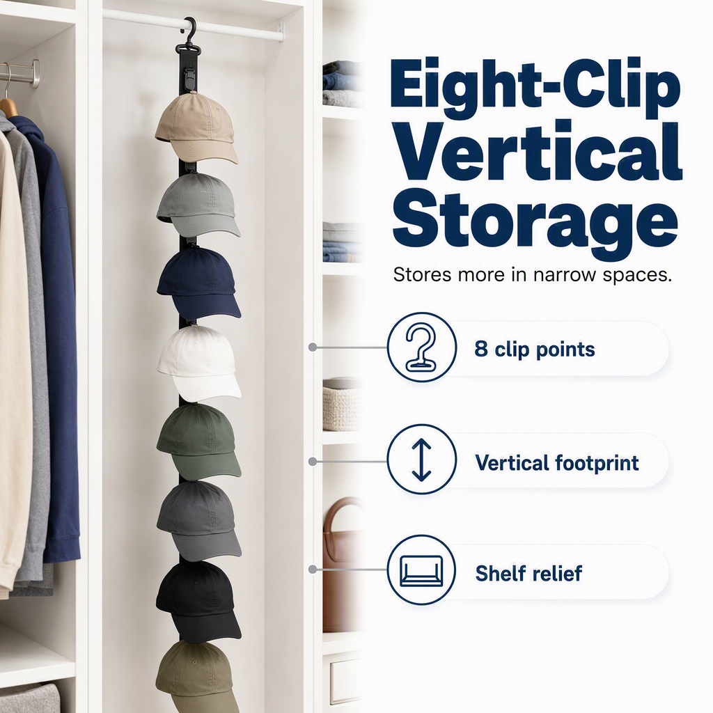 Wall Hanging Hat Organizer with 8 Clips Set of 3