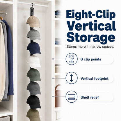 Wall Hanging Hat Organizer with 8 Clips Set of 3