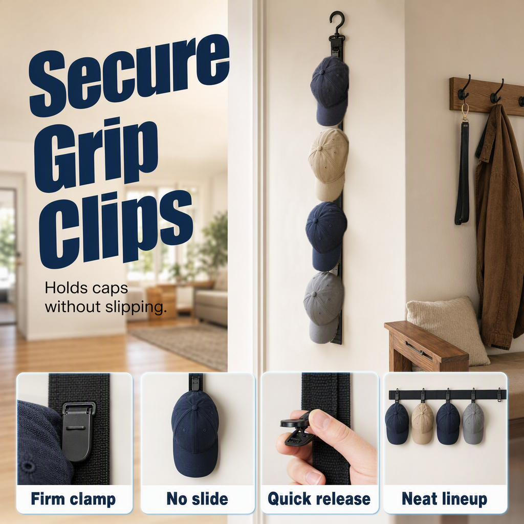 Wall Hanging Hat Organizer with 8 Clips Set of 3