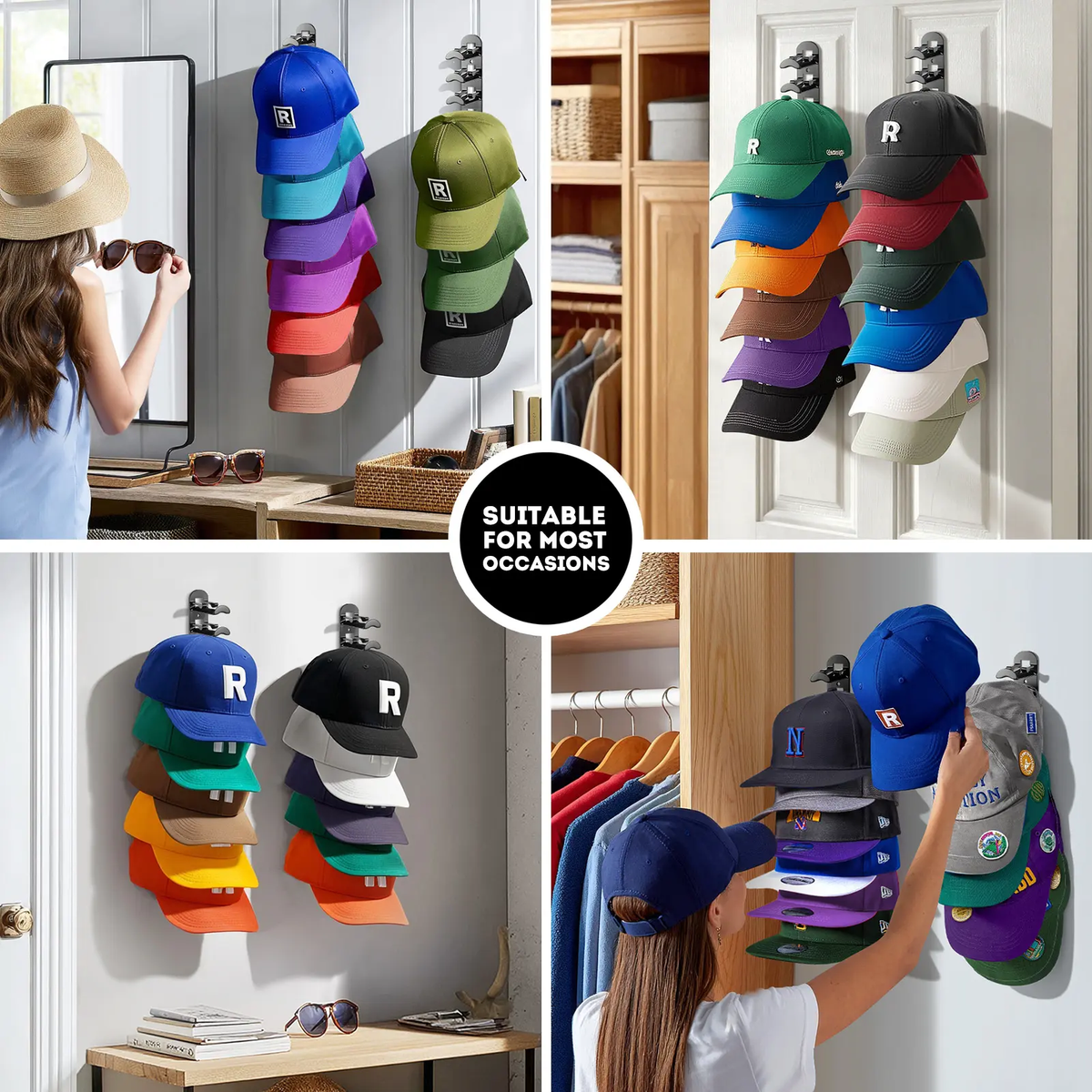 Wall Mounted Hat Rack for 10 Caps 15 Inch
