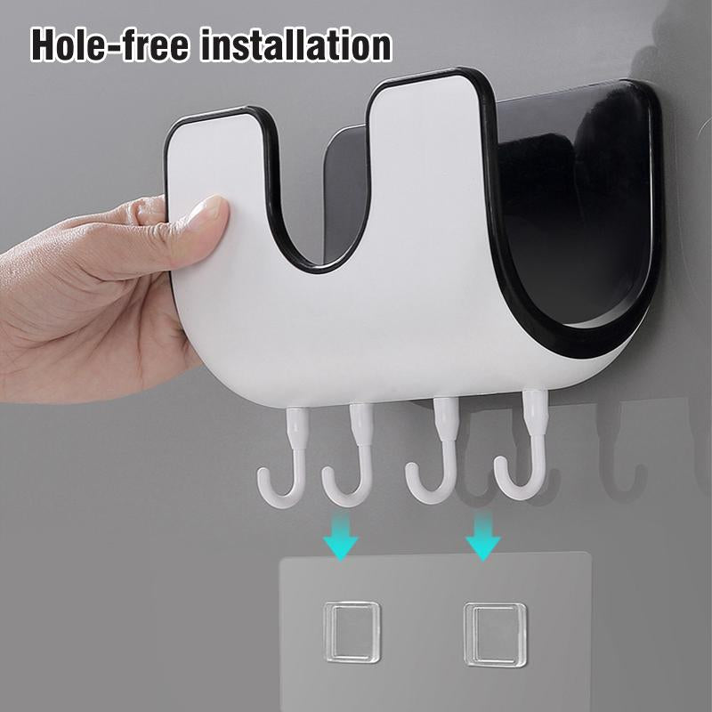 Wall Mounted Pot Lid Rack with 4 Hooks No Drill 6.4 x 8 Inch