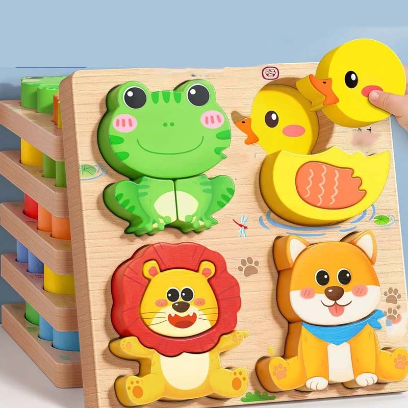 Wooden Chunky Puzzle for Toddlers 7.1 x 7.1 inch Set of 3