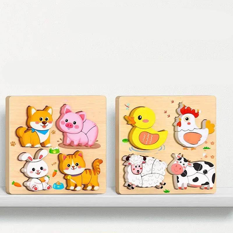 Wooden Chunky Puzzle for Toddlers 7.1 x 7.1 inch Set of 3