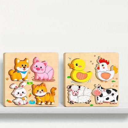 Wooden Chunky Puzzle for Toddlers 7.1 x 7.1 inch Set of 3