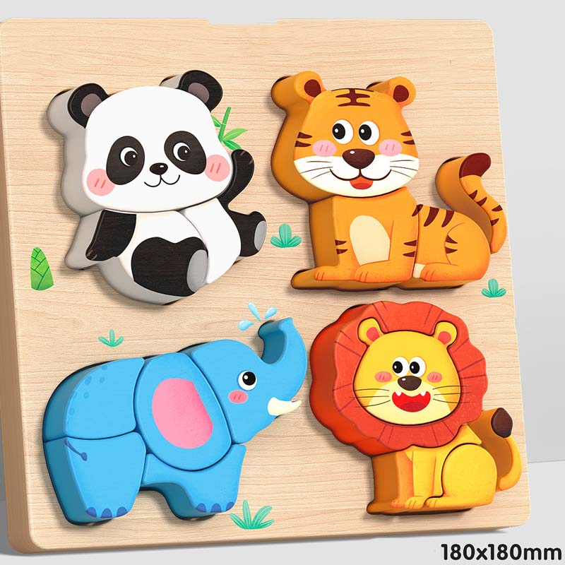 Wooden Chunky Puzzle for Toddlers 7.1 x 7.1 inch Set of 3