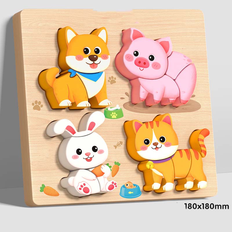 Wooden Chunky Puzzle for Toddlers 7.1 x 7.1 inch Set of 3