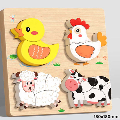 Wooden Chunky Puzzle for Toddlers 7.1 x 7.1 inch Set of 3