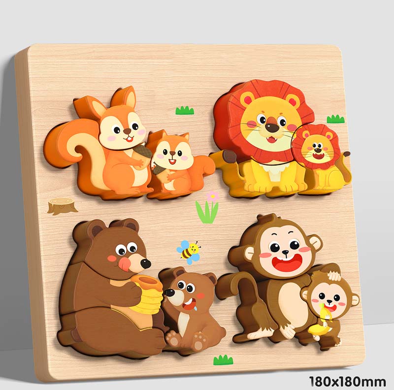 Wooden Chunky Puzzle for Toddlers 7.1 x 7.1 inch Set of 3
