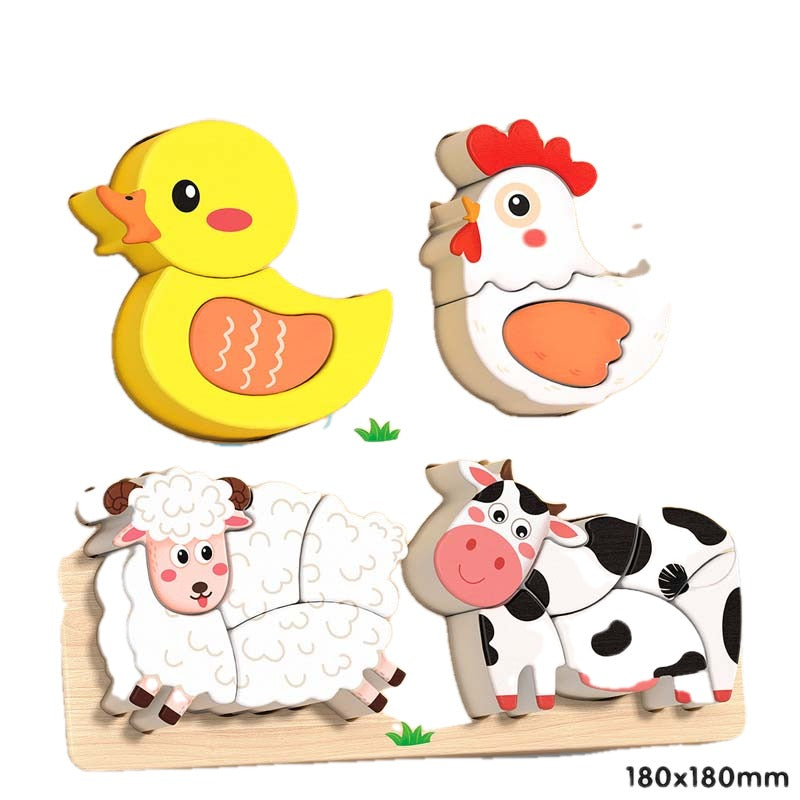 Wooden Chunky Puzzle for Toddlers 7.1 x 7.1 inch Set of 3