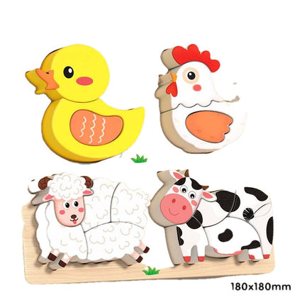 Wooden Chunky Puzzle for Toddlers 7.1 x 7.1 inch Set of 3