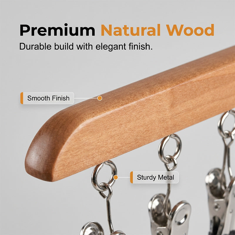 Wooden Clip Hanger with 10 Clips 14 Inch Set of 2