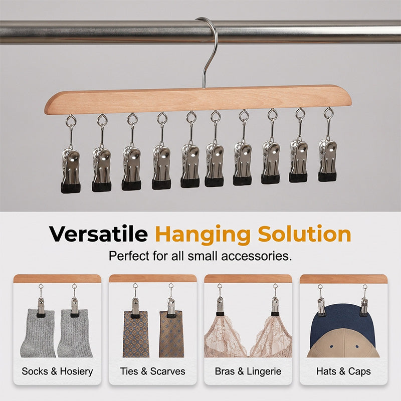 Wooden Clip Hanger with 10 Clips 14 Inch Set of 2