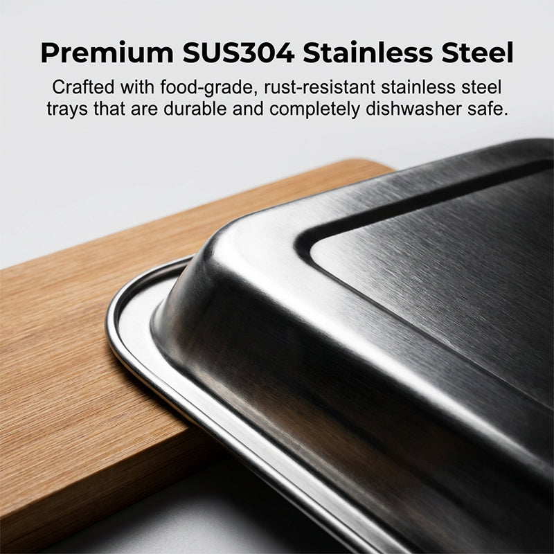 Wooden Cutting Board with Slide Out Stainless Steel Trays