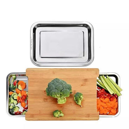 Wooden Cutting Board with Slide Out Stainless Steel Trays
