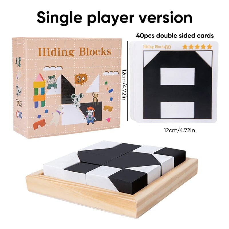 Wooden Hidden Block Puzzle with Challenge Cards Set of 3