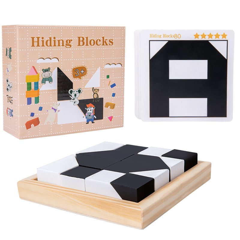 Wooden Hidden Block Puzzle with Challenge Cards Set of 3