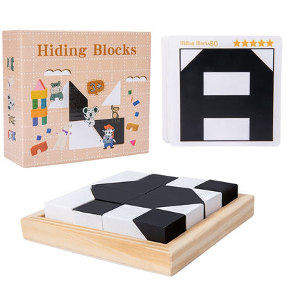 Wooden Hidden Block Puzzle with Challenge Cards Set of 3