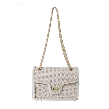 Woven Straw Shoulder Bag with Faux Pearls Set of 2